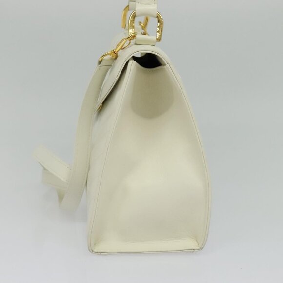 SAINT LAURENT Hand Bag Leather 2way White Gold Auth 137683 - Picture 5 of 16